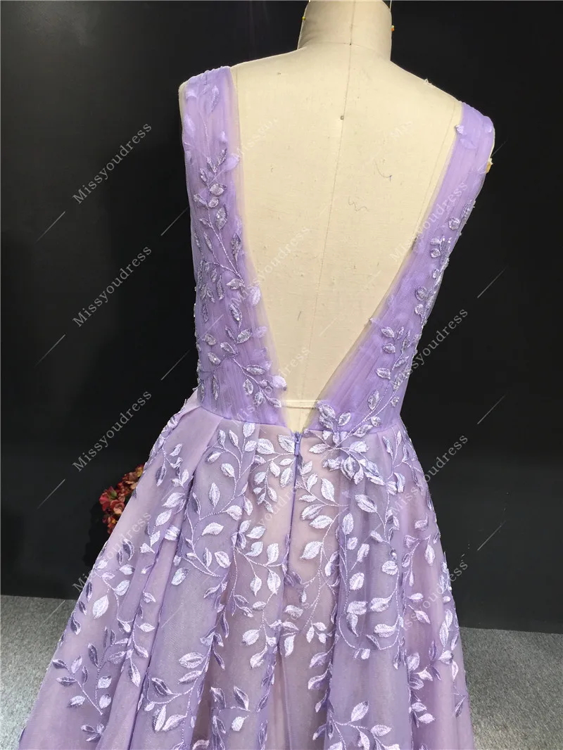 Vestidos de fiesta 2021 Real Sample Luxurious Deep V-Neck Sleeveless Lace Open Back Formal Party Prom Bridal Evening Dresses