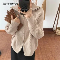 sweater women 2020 new autumn winter elegant lapel thick warm knitted cardigan female sweaters