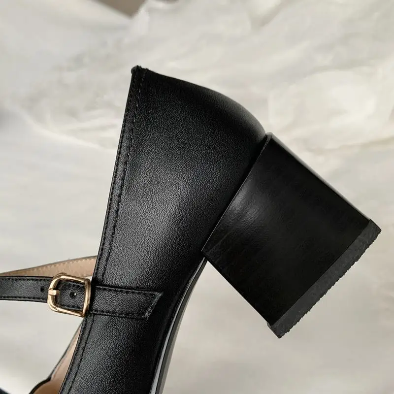 

ALLBITEFO retro square toe full genuine leather brand high heels party women shoes spring women high heel shoes women heels