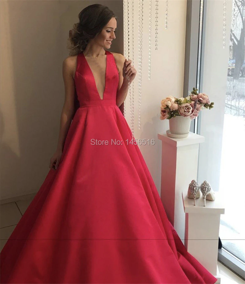 Modest Red Arabic Evening Dresses 2020 Deep V-Neck Corset Back with Bow A-Line Formal Party Gowns Sweep Train robe de soiree | Свадьбы и