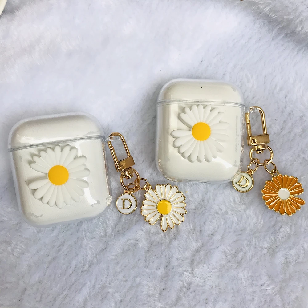 

AirPods Transparent Daisy flower case For AirPods 2 Case cute bear keychain silicone Earphone Cover funda For Air pods 2 case