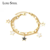 luxusteel shell bracelets for women pulsera gold color stainless steel star shape double link chain bracelets lobster