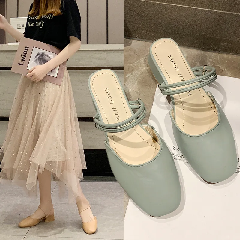

Ladies shoes Baotou ladies sandals and slippers fashion outside wear thick heel casual ladies sandalsand slipperswild high heels