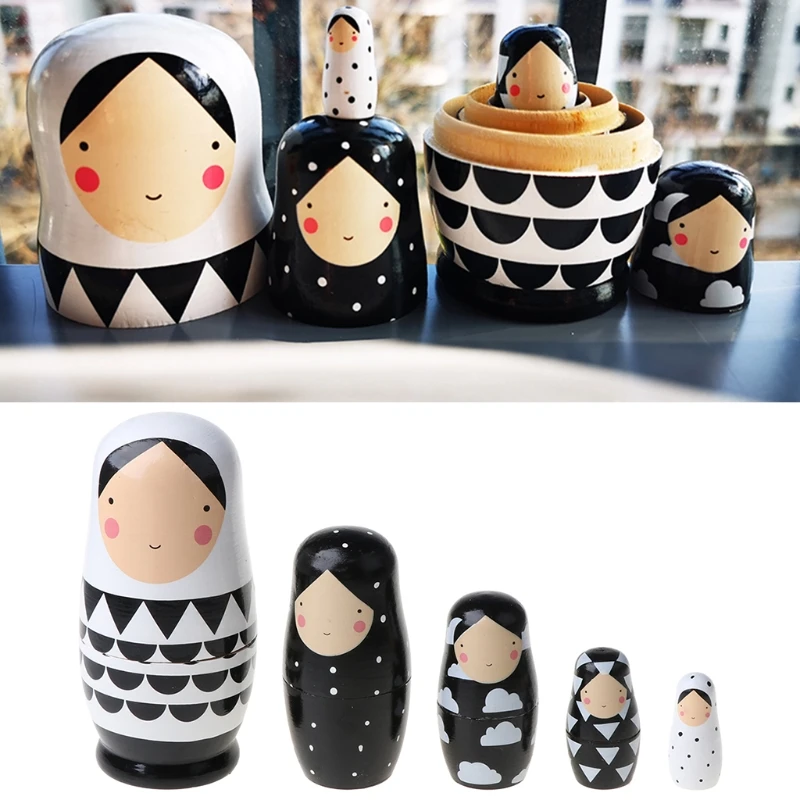 

5pcs Set Russian Nesting Dolls Wooden Matryoshka Doll Handmade Painted BX0D