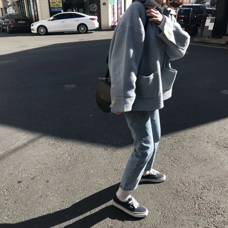 Корейский вязаный кардиган, свитер, женский зимний джемпер, Пальто Harajuku, элегантный повседневный Свободный кардиган с длинным рукавом, однобортное пальто