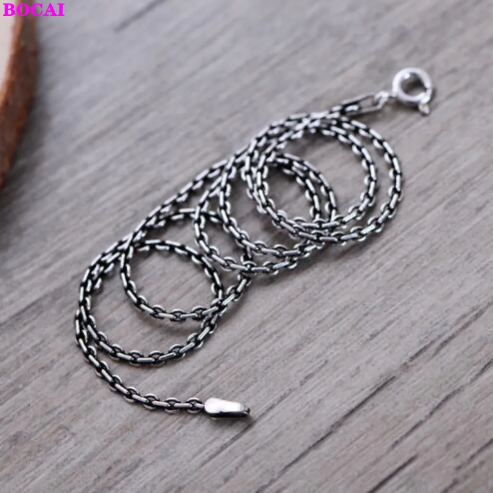 

BOCAI S925 Pure Silver Necklace 2020 New Fashion Jewelry Fashion Small Square Round Chain Men's And Women's Thai Silver Necklace