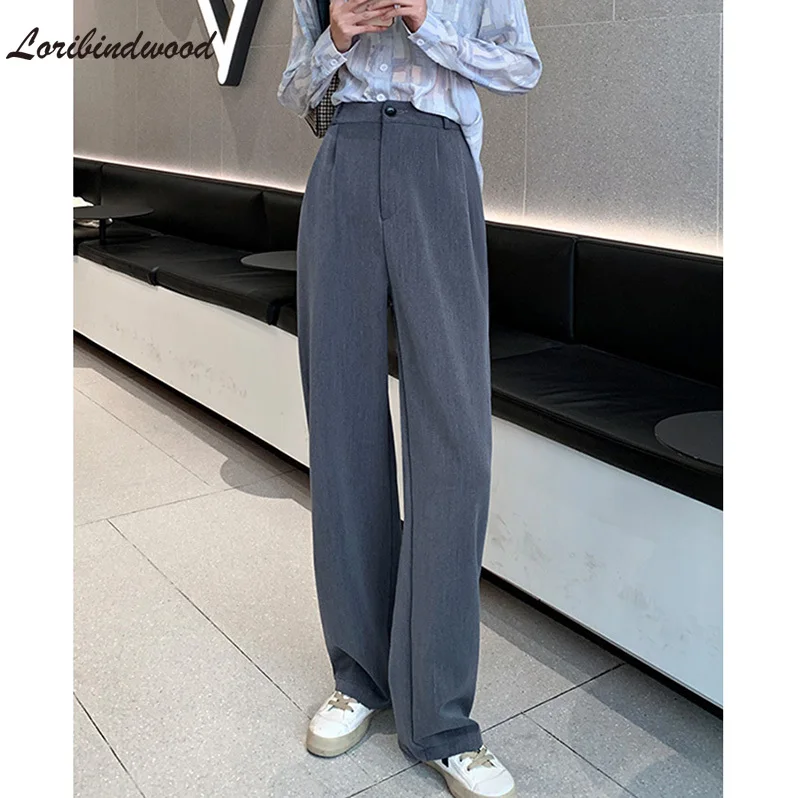 

Loribindwood Autumn Fashion Loose Wide Leg Pants for Women Casual High Waist Female Solid Floor-length Suit Pants Trousers 2021
