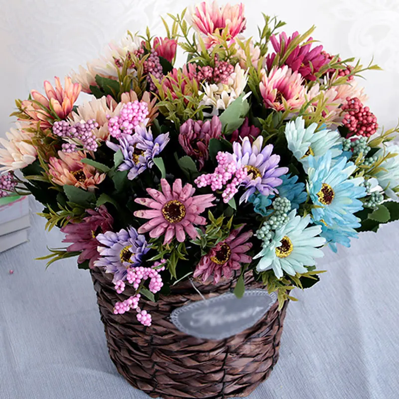 

1pcs Daisy Artificial Flower Silk Bouquet For Wedding Decoration Scrapbooking DIY Wreaths Craft Fake Flowers