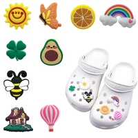 hot selling 1pcs rainbow clover bees shoes charms silicone croc accessories kids x mas gifts wristband hole slipper decor