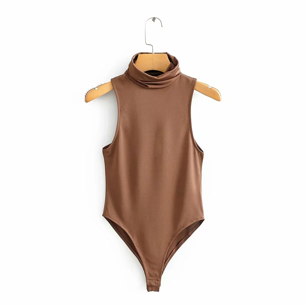 Женские комбинезоны с круглым вырезом элегантные коричневого цвета верхняя