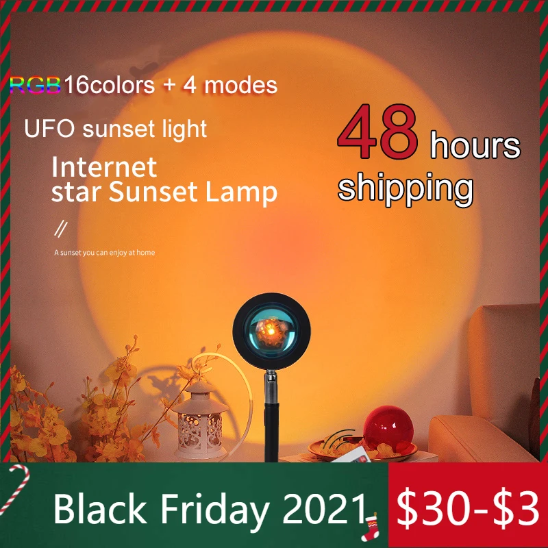 

Rainbow Sunset Lamp Projector Led Night Light Sun Projection Desk Lamp Sumset Lamp For Bedroom Coffee Store Decoration Lighting