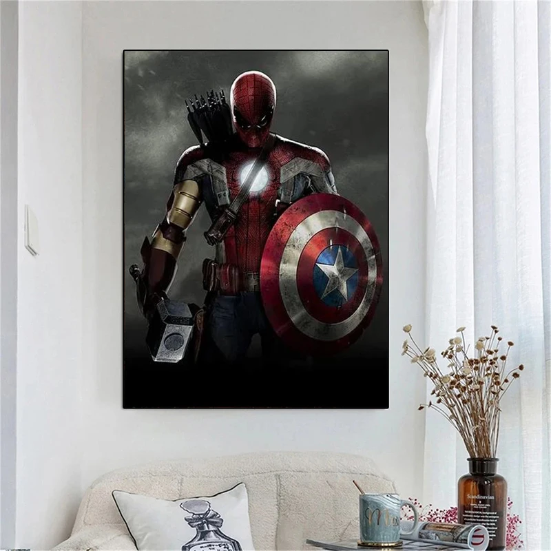 Постер на холсте Marvel, Капитан Америка, супергерой, Первый мститель, Настенная картина, печатная на холсте для детей, подарок, декор для спаль...