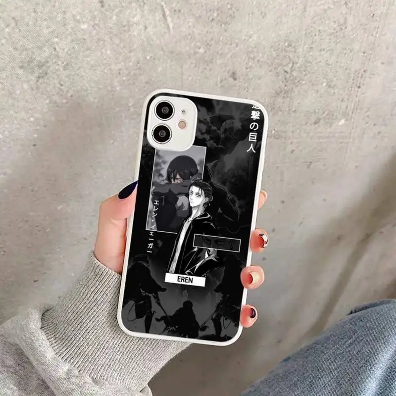 

Attack on Titan Eren Jaeger manga Phone Case For iPhone 12 11 Mini Pro XR XS Max 7 8 Plus X Matte transparent White Cover
