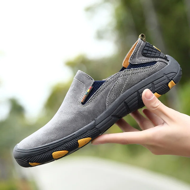 

Men Hiking Shoes Leather Casual Shoes Men Comfortable Mens Loafers Luxury Flats Sneakers Men Slip on Lazy Driving Men Shoe