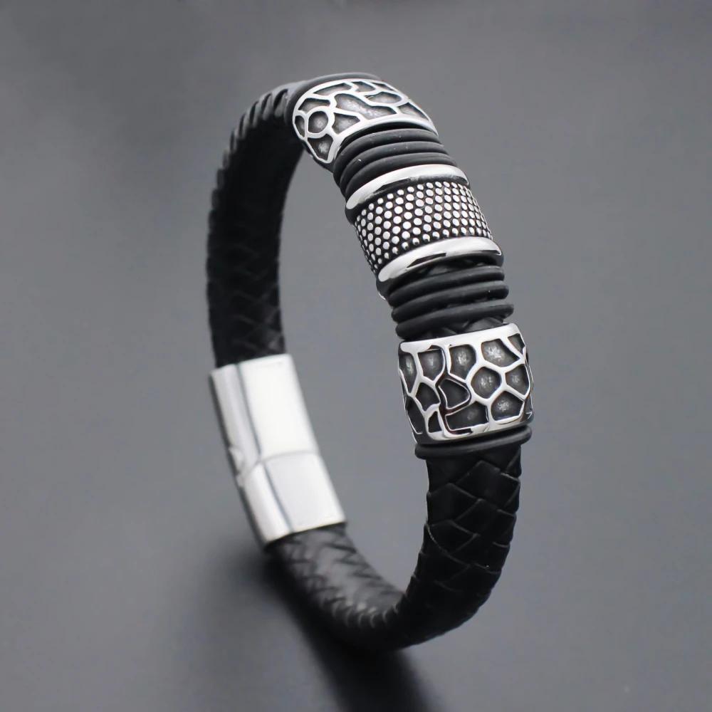 Винтажный плетеный браслет из натуральной кожи для мужчин бусин в виде пятен