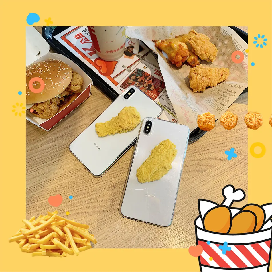 3D имитация забавной вкусной еды курица чехол для телефона s Чехол для iPhone 7 11 Pro 6S 7 8 Прозрачный чехол для телефона X XR XS Max