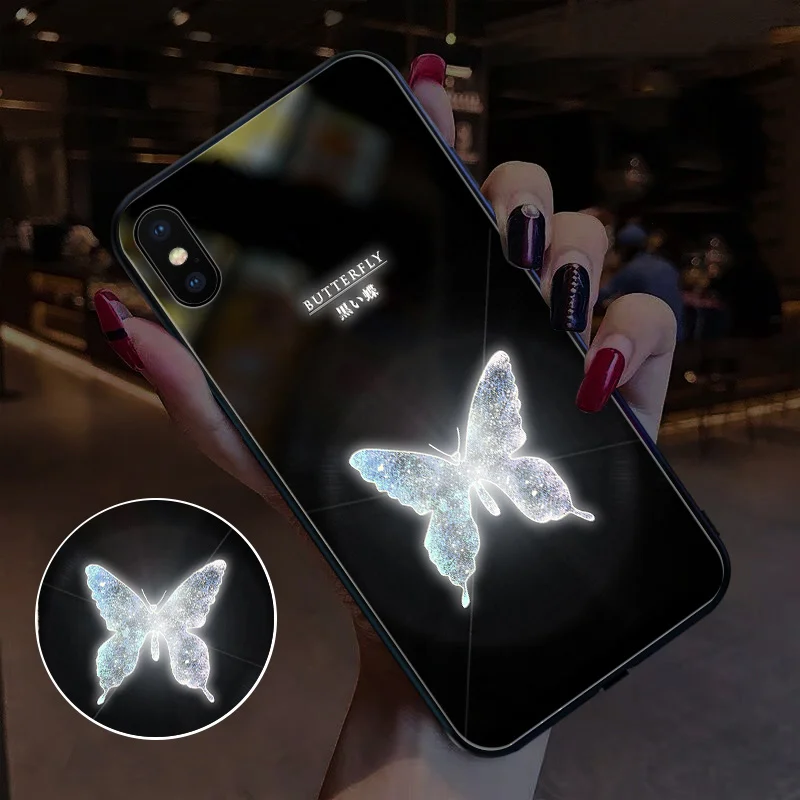 butterfly Yagoo умный светодиодный светящийся чехол для телефона для Apple iPhone X XS XR MAX 6 6S 7 8 Plus чехол s задняя крышка милые животные Funda роскошный силиконовый - Цвет: butterfly