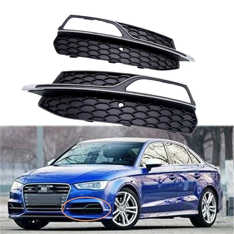 

1 Pair Car Front Bumper Fog Light Mesh Grill Grille Black Car Style for Audi A3 S3 S-Line 8V Pre-Facelift 2013 2014 2015 2016