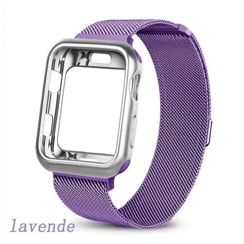 lilac Чехол+ ремешок для Apple Watch 4 band 44 мм 40 мм iWatch band 42 мм 38 мм Миланская Петля Браслет ремешок для Apple watch 5 4 3 2 1 44 - Цвет ремешка: lilac