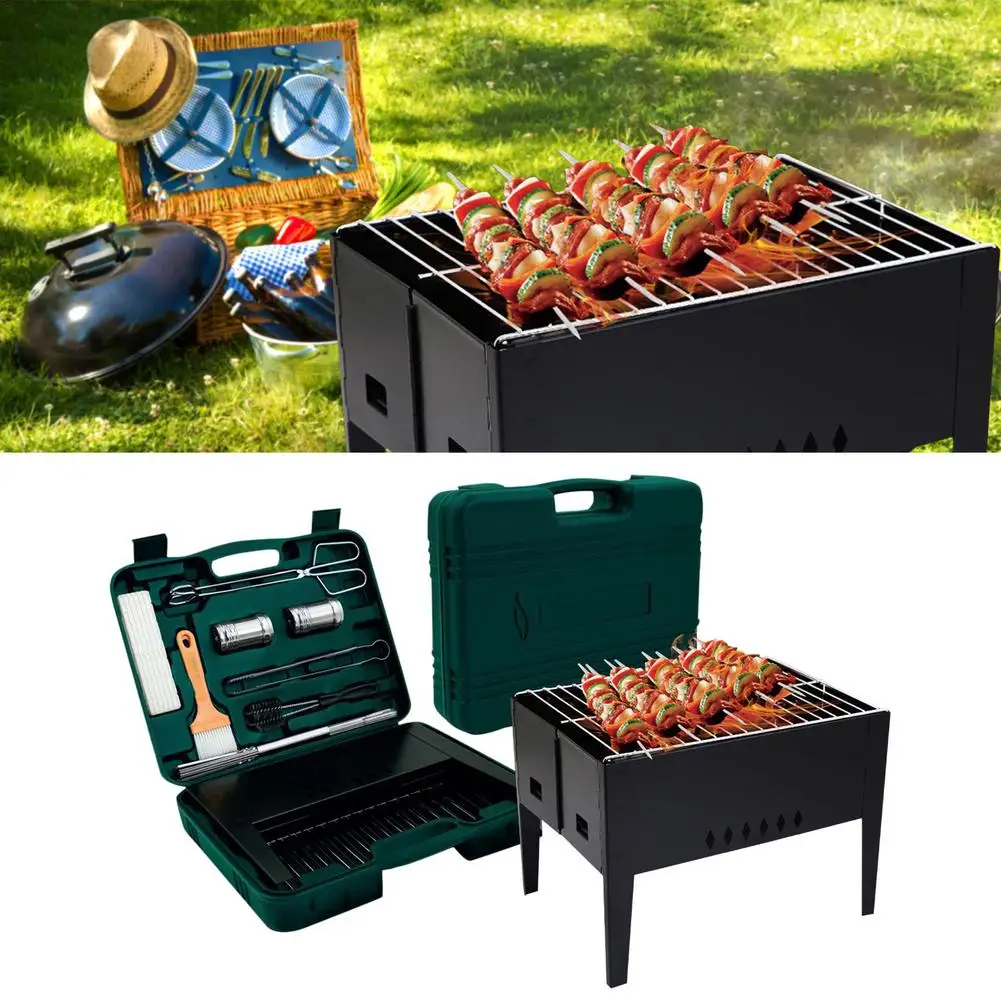 

Portable Stainless Steel BBQ Grill Non-stick Surface Folding Barbecue Grill Outdoor Camping Picnic Accessories Tools