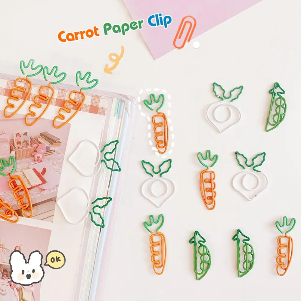 

10 pcs/lot Children Creative Kawaii Carrot Shaped Metal Paper Clip Bookmark Stationery Cartoon School Office Student Supplies