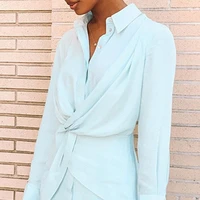 long sleeve single breasted irregular summer dress loose casual mini dress 2021 new lapel slim ladies dress blue shirt dress