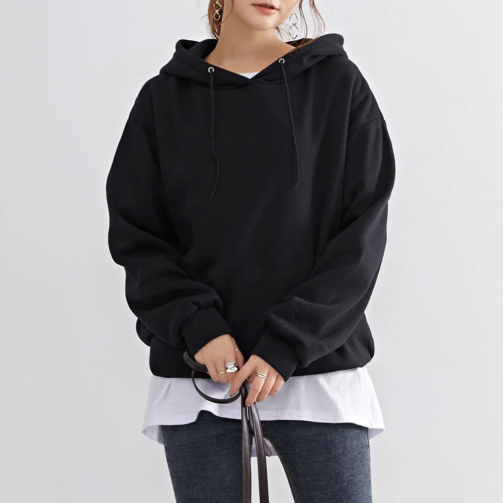 

Women Fall Hoodies 2021 Minimalism Solid Color Casual Long Sleeve Hooded Collar Pullover Loose Autumn Winter Hoodie For Women