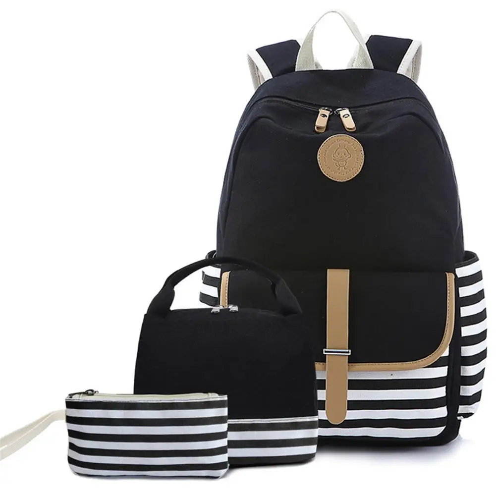 3 шт морской ветер полосатый холст сумка женский рюкзак набор средняя школа