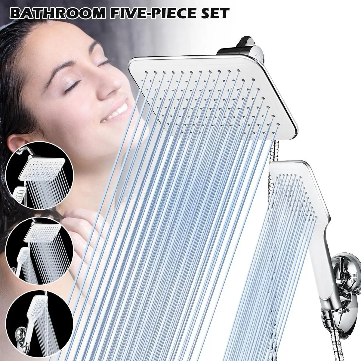 

7-in Rain Shower Head Handheld Combo. Adjustable Rainfall Showerhead Handheld Shower Head Combo 5 Spray Modes with Wall Bracket