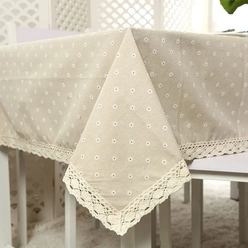 

4Size Small Daisy Tablecloths Cotton Linen Wedding Birthday Party Tassel Table Cover Home Hotel Decoration Tablecloth