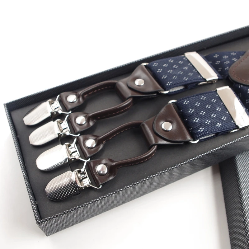 

Men Jacquard Y-Shape Suspender Non-Slip 6 Clips Elastic Adjustable Pant Braces