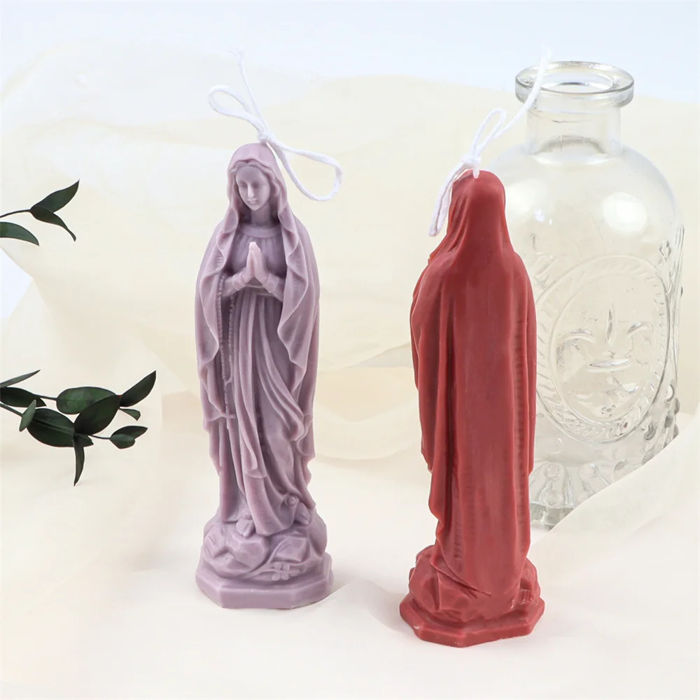 

Devout Virgin Mary Silicone Candle Mould DIY Handmade Stand Pray Goddess Ornament Aromatherapy Sister Plaster statue Mold Art