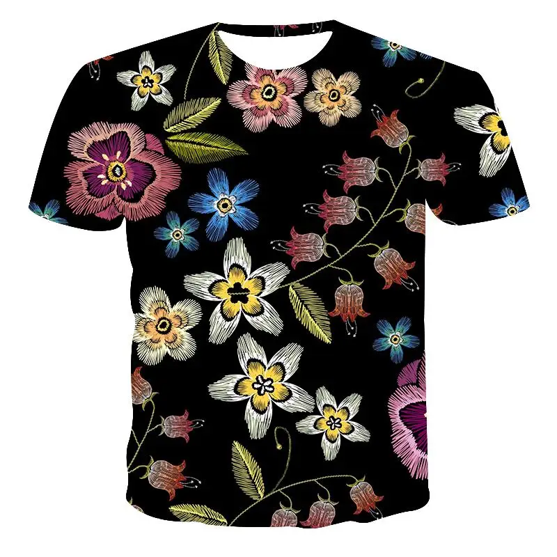 

New T-shirts for men, high quality men's T-shirts, women's short-sleeved flower abstract pattern 3D printing men's T-shirts, fas