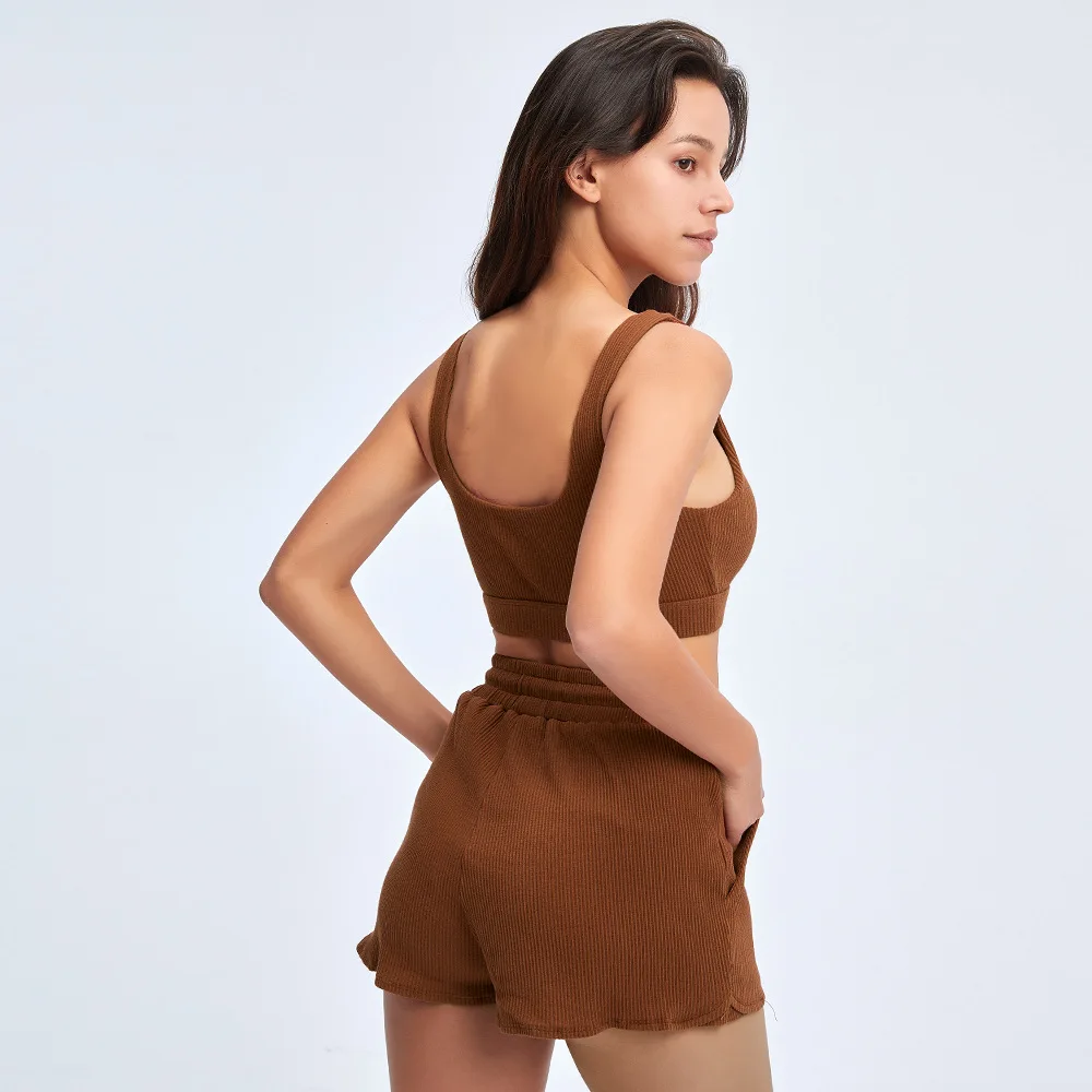 

Fitness Shorts Set Tracksuits Women Push Up Crop Bra +High Waist Loose Running Shorts Clothes Outfits Sports Yoga Sets