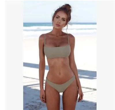 

Women's Swimsuit Sexy Split Sling Solid Color Quick-drying Bikini Swimsuit Split Leisure Surfing Swimsuit Bras Lingerie Set