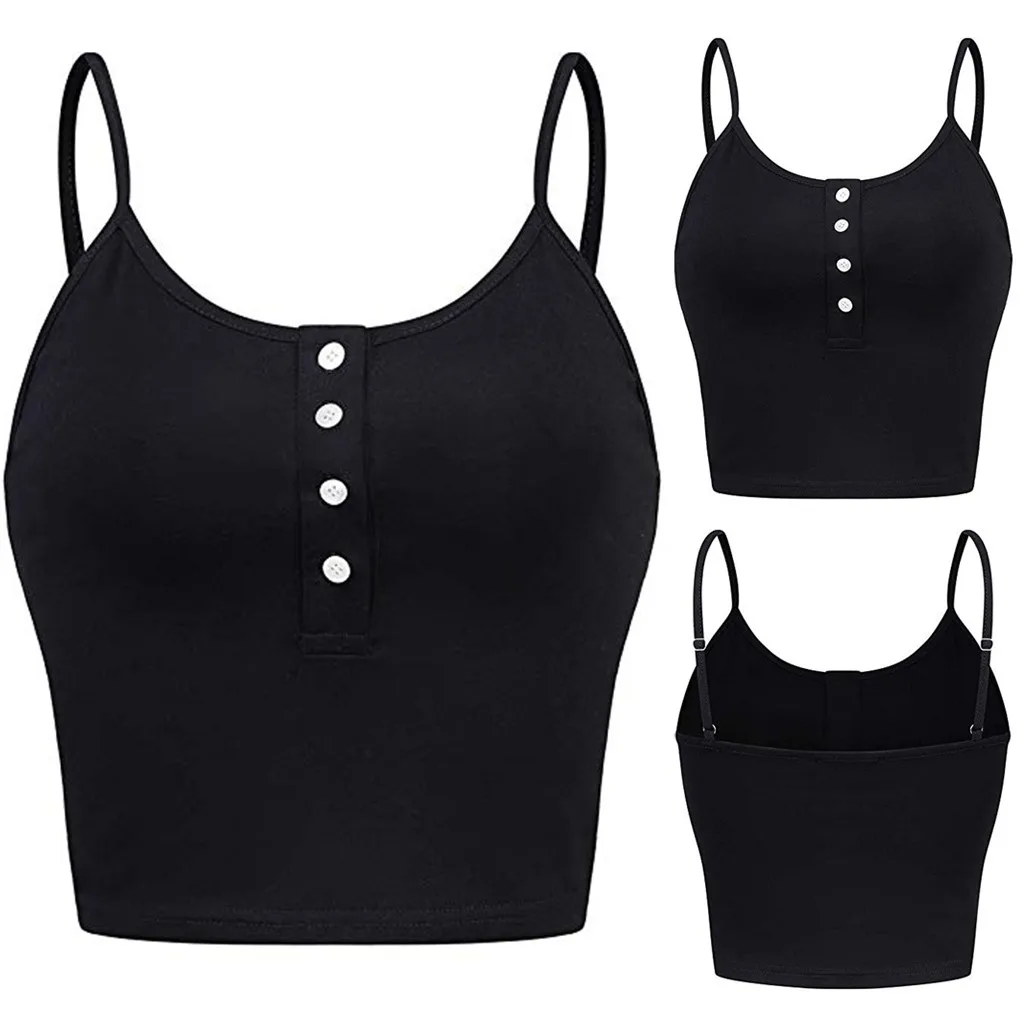 Женский топ без рукавов с круглым вырезом на пуговицах повседневный укороченный