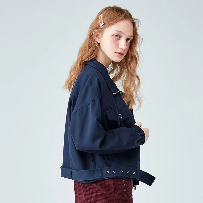 

SEMIR Women Short Jacket 2021 New Tooling Style Jacket Female Korean Loose Jacket Ins Spring And Autumn Coat