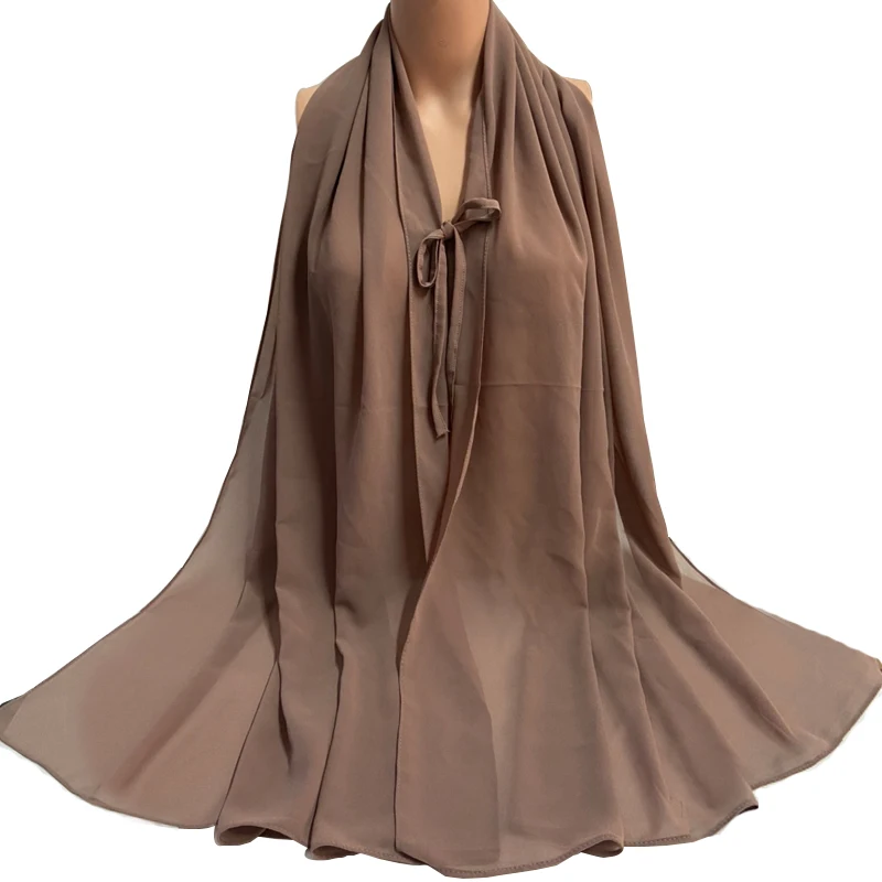 Модный простой шифоновый хиджаб-шарф с веревкой удобный женский шарф