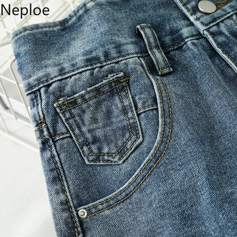 Женские джинсовые шорты с высокой талией Neploe повседневные свободные на молнии