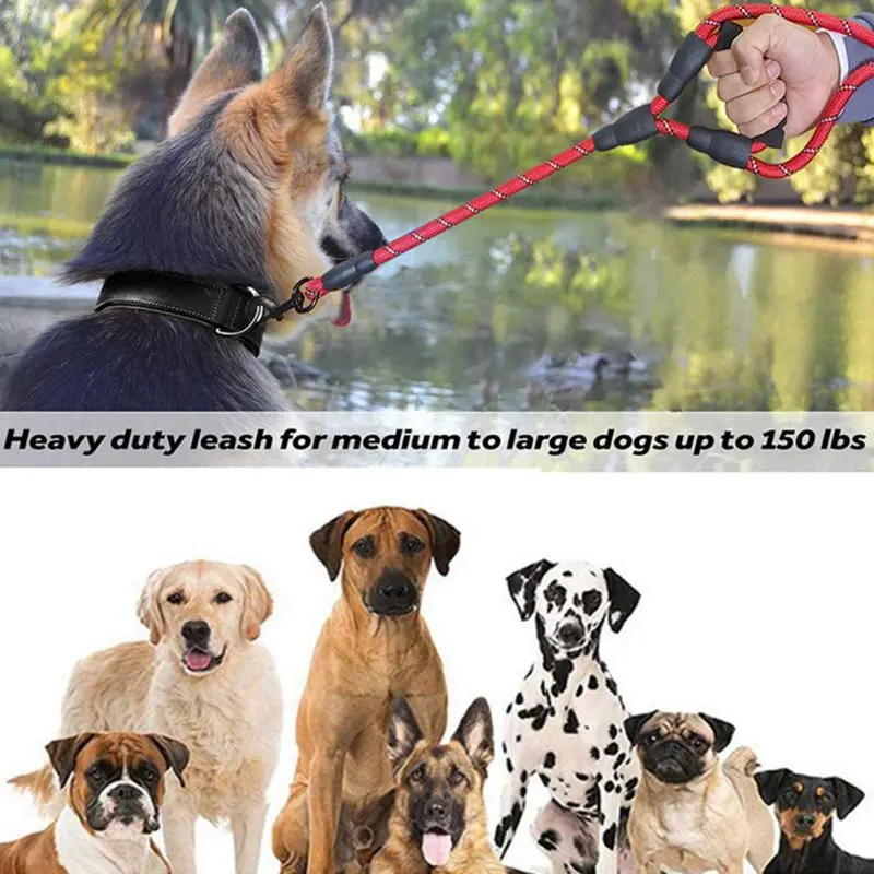 

Dog Leads Traction Rope Belt Reflective Round Double Flower Stripe Handle Nylon Basic Leashes For Medium Large Pet Dogs