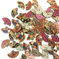 300pcs handmade colorful wooden fan buttons accessories scrapbooking for clothing diy craft decoration button 30x20mm