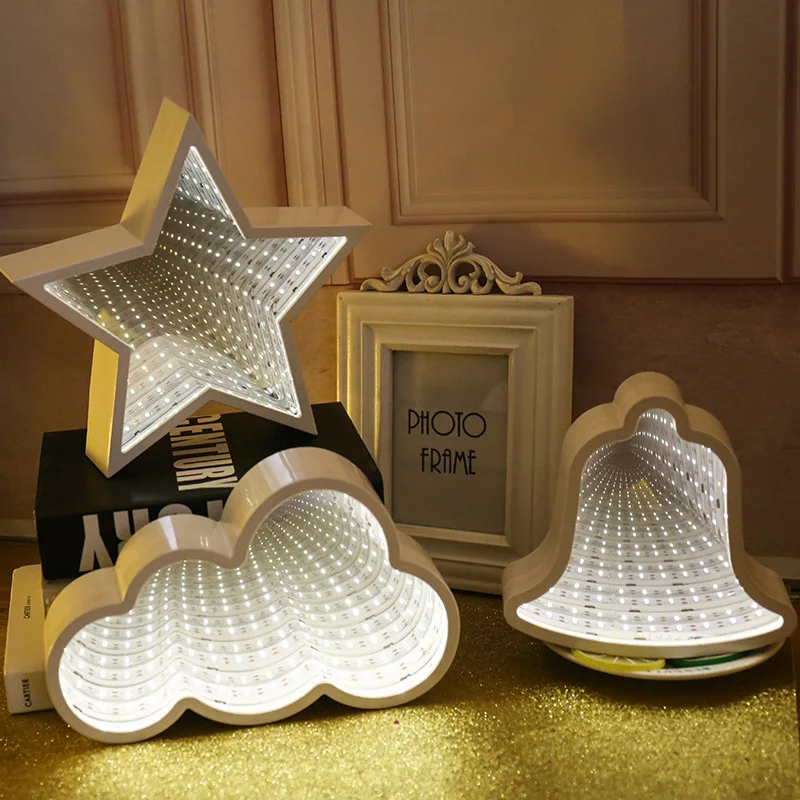 Novelty Night Light 3D Star Cloud Heart Light Infinity Mirror Tunnel Lamp Mirror Tunnel Light Home Decor For Kids Baby Toy Gift