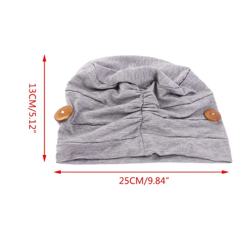 

Women Modal Cotton Pleated Turban Cap Button Face Mask Holder Solid Color Protect Ears Head Wrap Stretch Chemo Hat