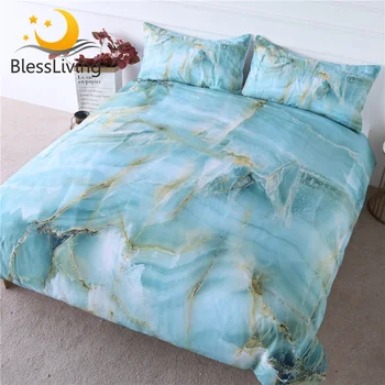 Blessliving Bedding Set Turquoise Marble Texture Quilt Cover Natural Stone Pattern Bedspread 3pcs Chic Luxury Soft Home Textiles 1
