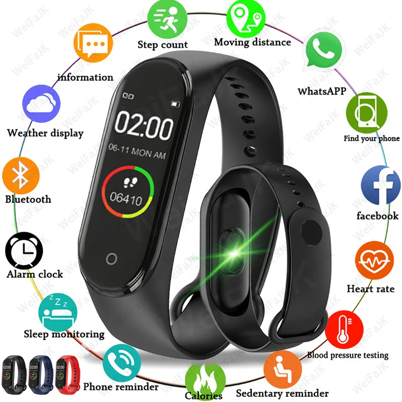 

Waterproof Smart Color Screen M4 Watches Heart Rate Monitoring Health Tracker Sports Bracelets Digital Watch For Men Women Pk M6