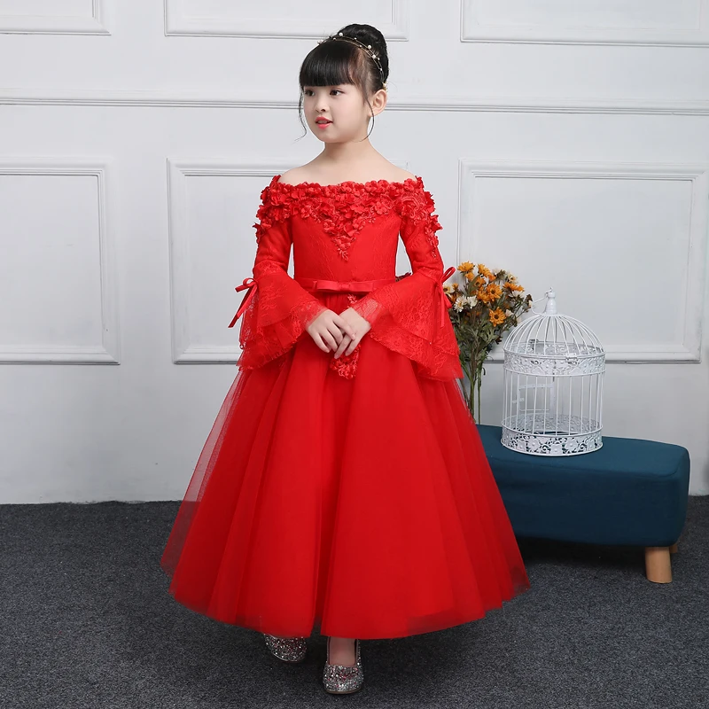 Sales Promotion Children Girls Luxury Spring Shoulderless Birthday Wedding Party New Year Festival Princess Fluffy Lace Dress | Детская