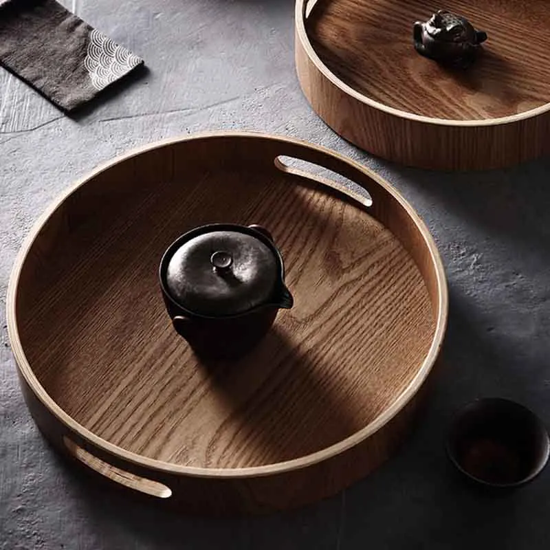 Круглый поднос из бамбука деревянный для обеда чая бара завтрака пищевого