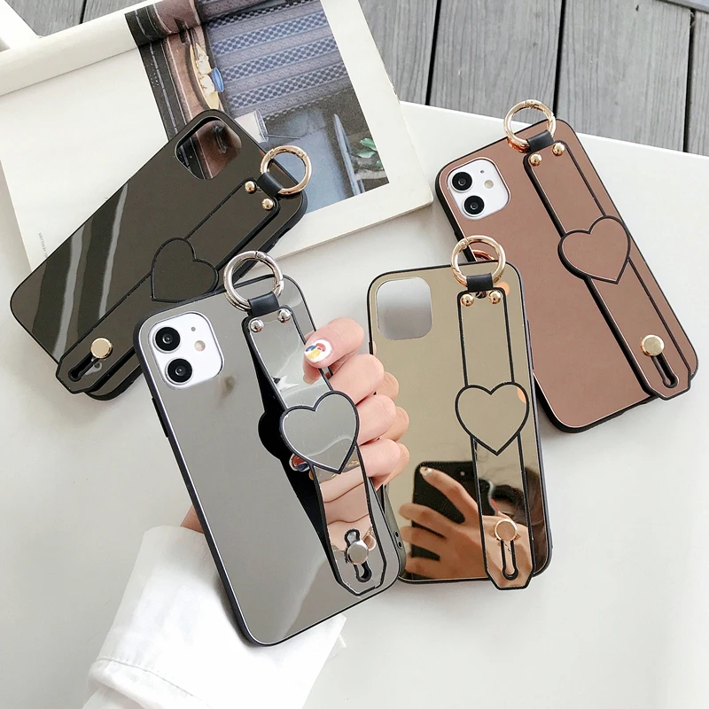 Зеркальный чехол Makup с ремешком на руку для iPhone 11 Pro Max чехлы женщин XR X XS роскошный