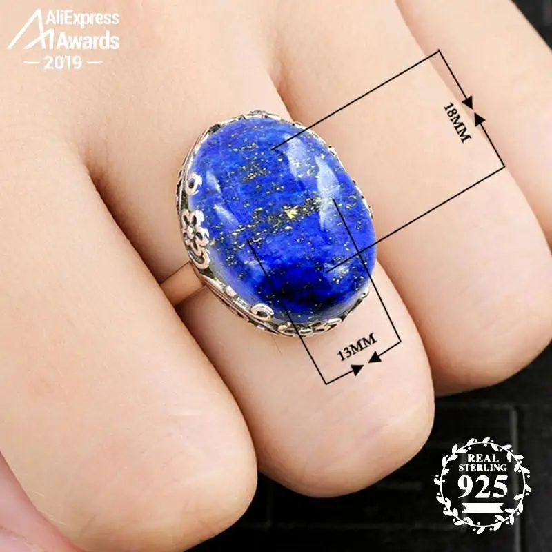 13*18 мм 6 18 распродажа S925 Стерлинговое Серебро Азия Lapis кольца преувеличенные