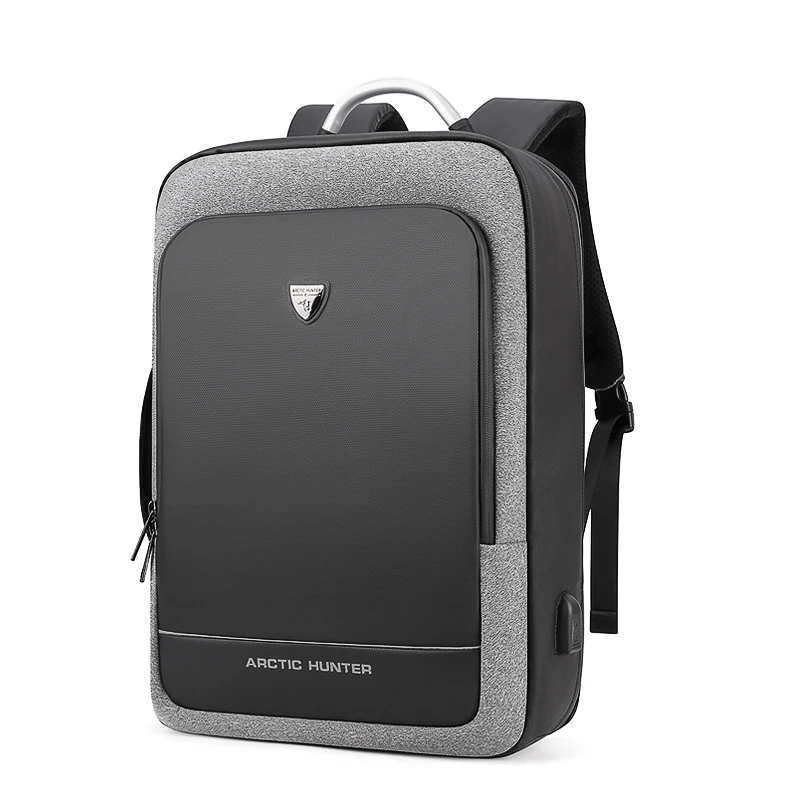 Black and light grey ARCTIC HUNTER мужской деловой рюкзак 17 дюймов дорожная сумка для компьютера с usb зарядкой, водонепроницаемый ноутбук Рюкзак Студенческая сумка - Цвет: Black and light grey